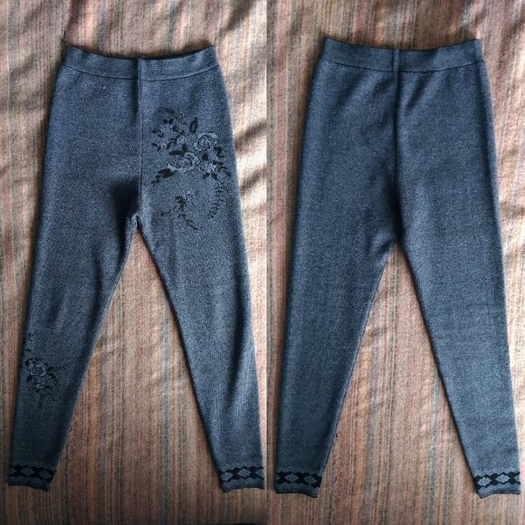 Thick Blue Acrylic Floral Long Johns - Picture 1 of 4